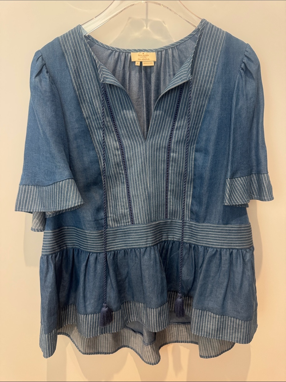 kate spade Blue Striped Denim-Effect Peasant Tunic